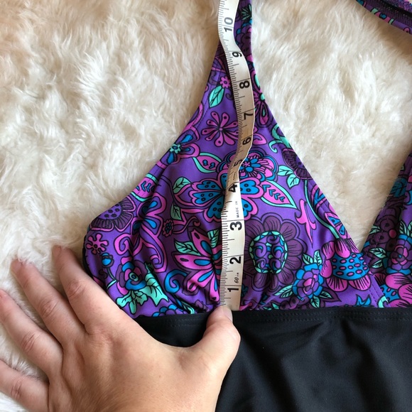 TRUNKETTES Purple Floral and Black Halter Swimsuit - Picture 9 of 13